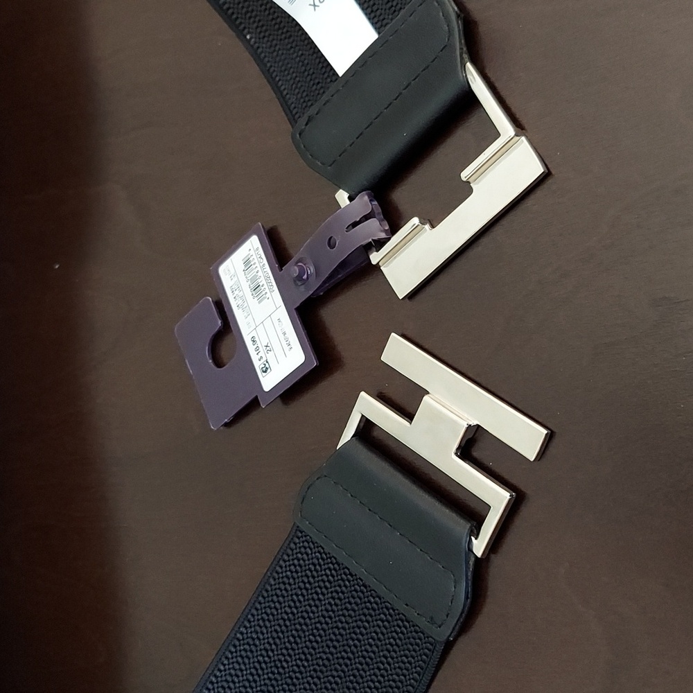 Ava & Viv Black Elasticized Belt w/ Silvertone Interlocking Closure Size 2X NWT - Picture 6 of 16